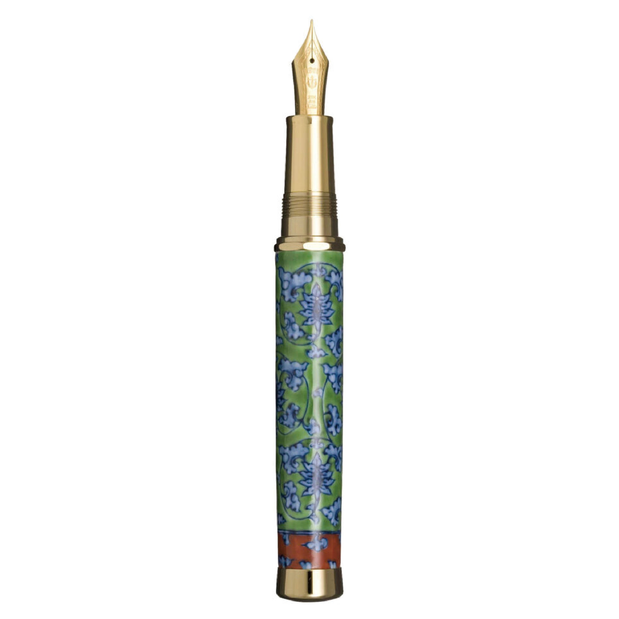 Arita Genemon 400 Years Anniversary 'Arabesque on Green' Gold Trim Fountain Pen