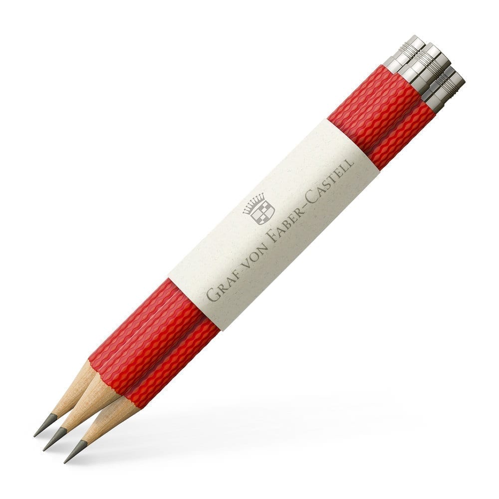 3 Graphite Pencils Guilloche India Red