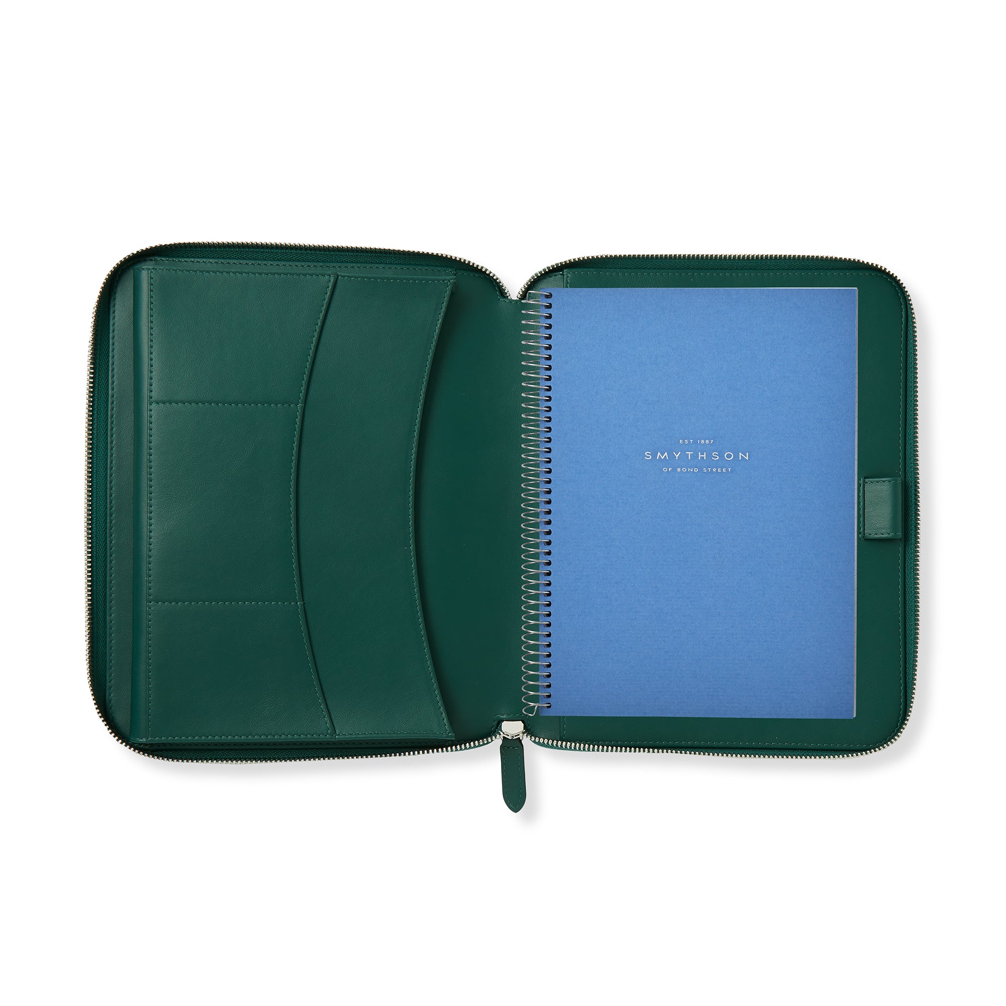 A5 Writing Folder with Zip in Forest Green Panama