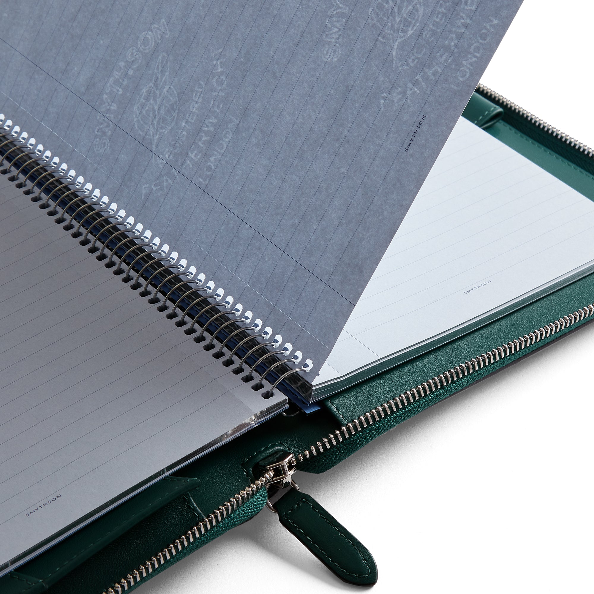 A5 Writing Folder with Zip in Forest Green Panama