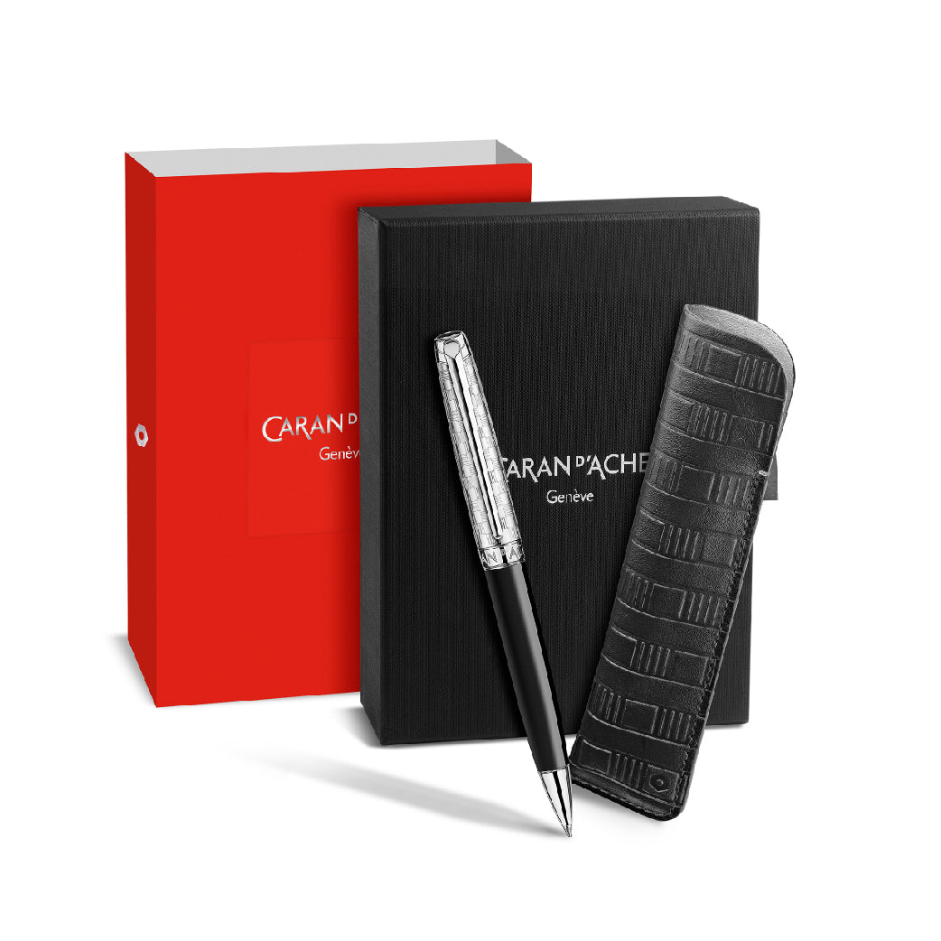 CARAN D'ACHE_Leman Damier Black Special Edition Ballpoint Set_Pen & Packaging Picture