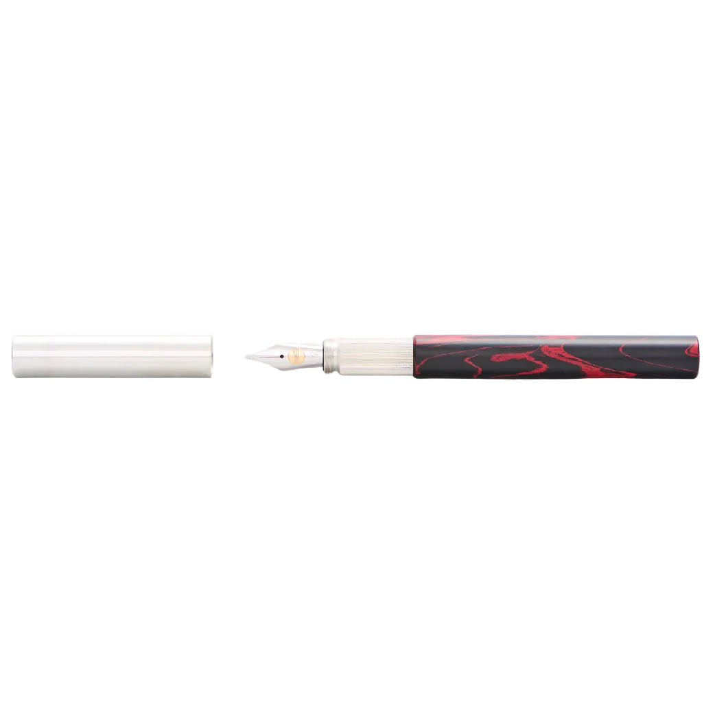 Longcap Ebonite Red & Silver Fountain Pen