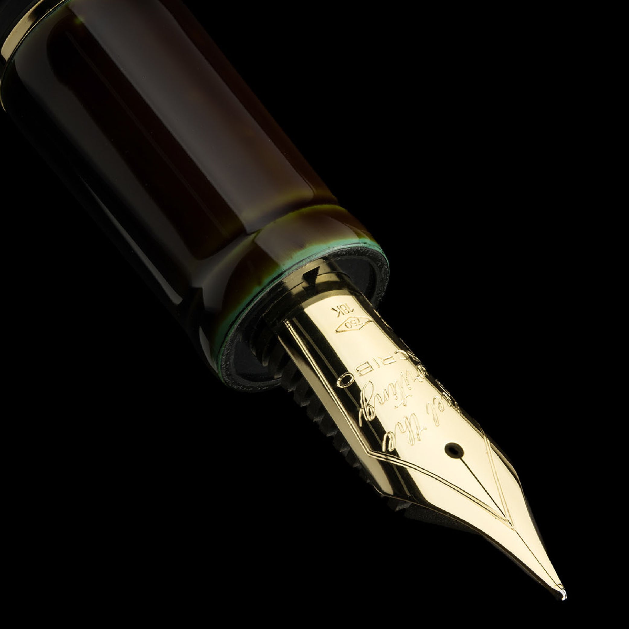 SCRIBO_Piuma Hane Tamenuri Toruko Yellow Gold Limited Edition Fountain Pen_Open Pen Picture_Nib Detail
