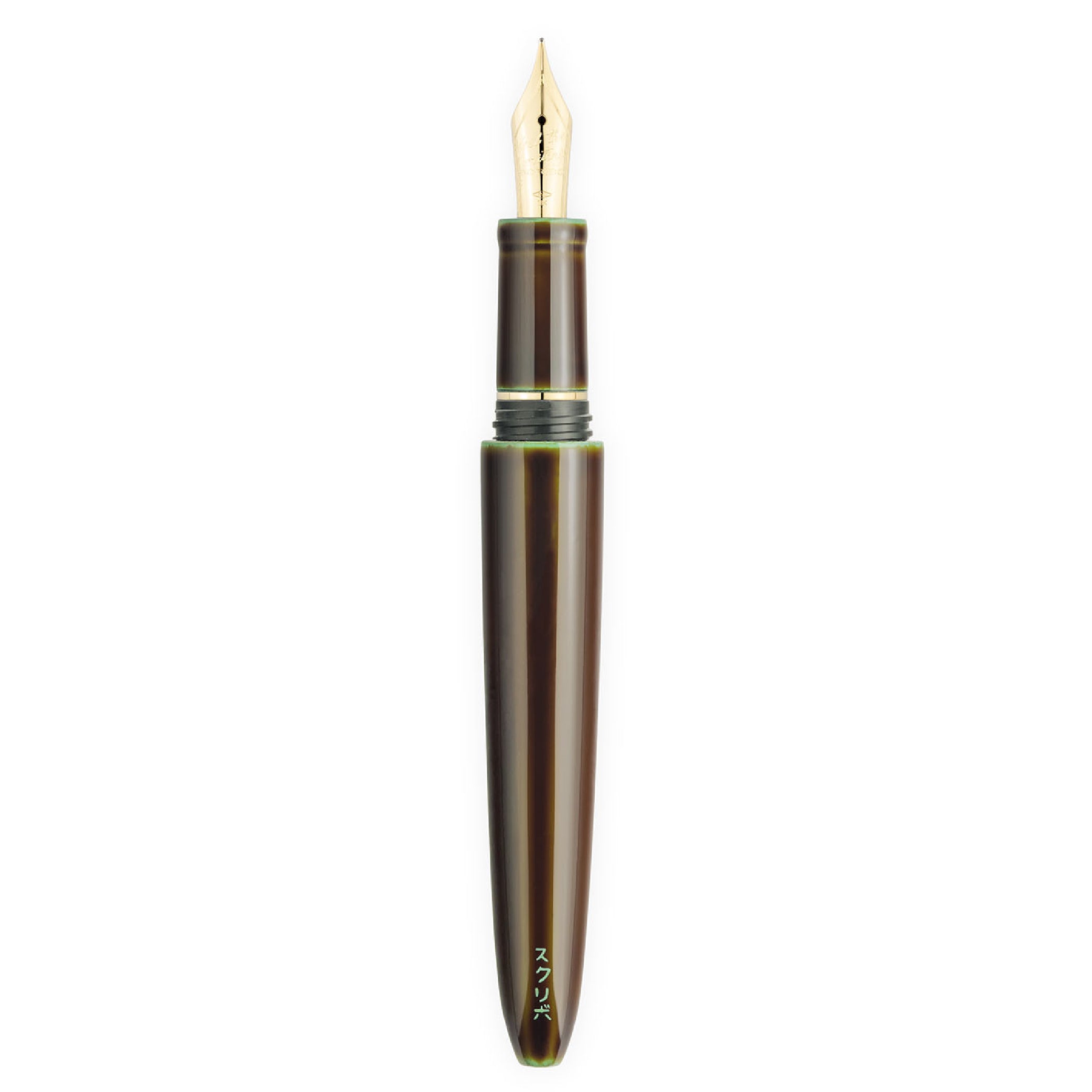 SCRIBO_Piuma Hane Tamenuri Toruko Yellow Gold Limited Edition Fountain Pen_Open Pen Picture