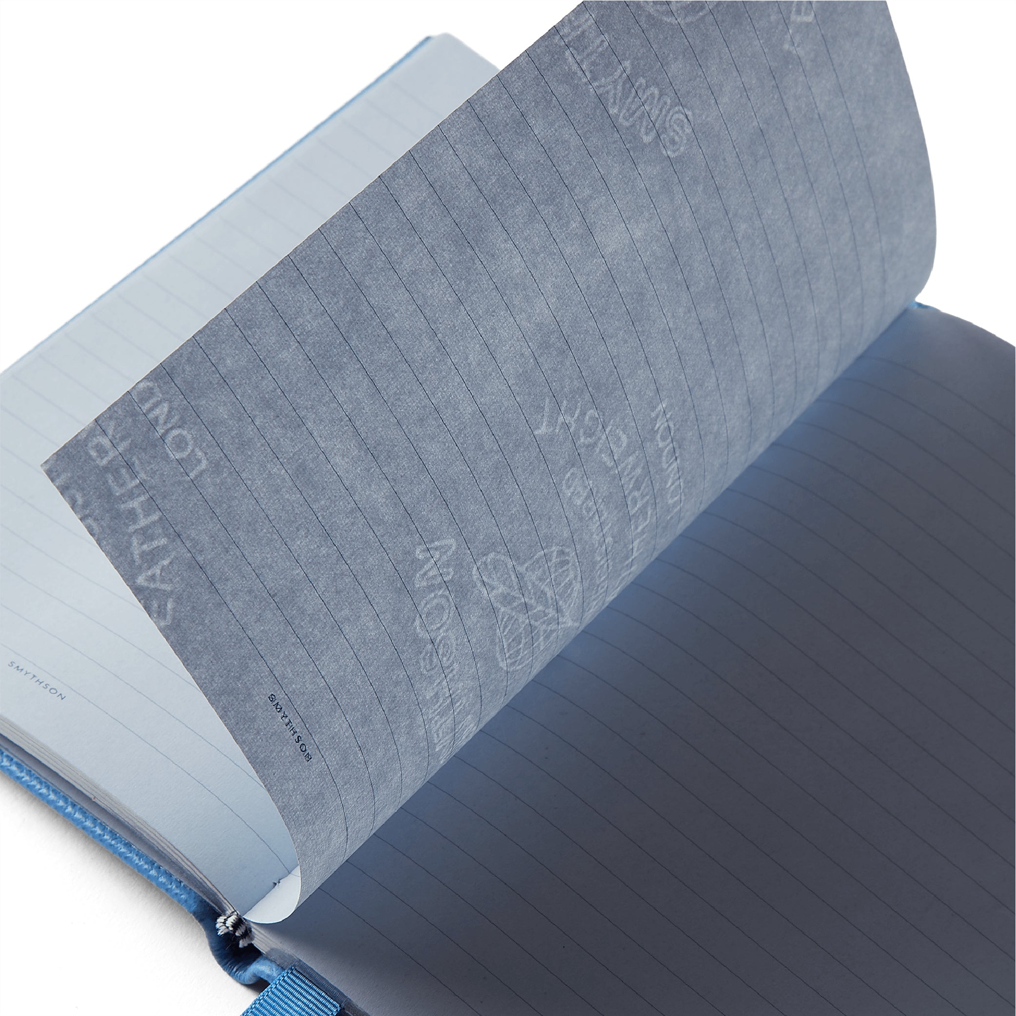 SMYTHSON_Lemon Chelsea Notebook in Nile Blue Panama_Paper Detail